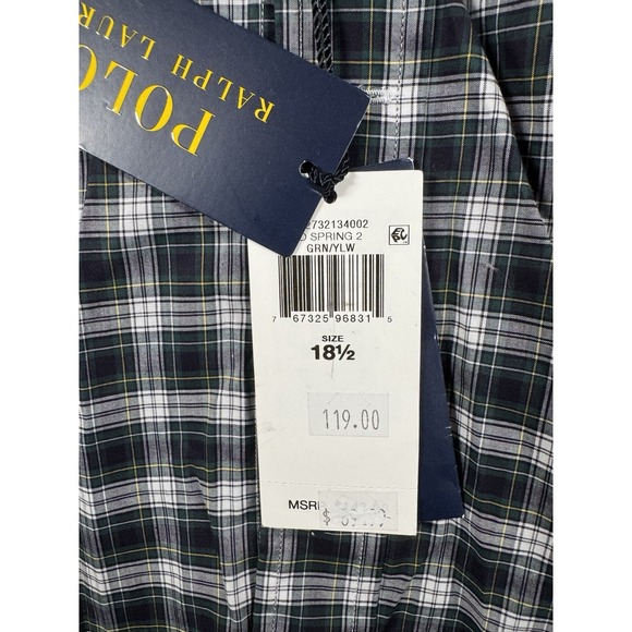 Polo Ralph Lauren Green / Yellow Plaid‎ Dress Shirt Sz 18.5 Slim Fit NWT $148 - Picture 4 of 12